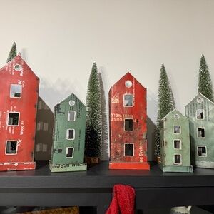 RARE The Sundance Catalog Recycled Tin Houses Set of 5